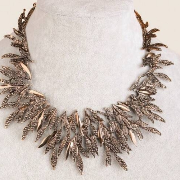 Statement necklace, lots of rhinestones, bronze Leaf, vintage sparkling - Picture 7 of 12